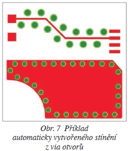 Obr. 7 Příklad automaticky vytvořeného stínění z via otvorů